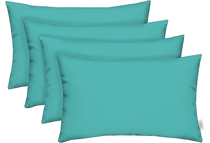 RSH DECOR: Sunbrella Lumbar Throw Pillows Set of 4 | 20" x 12" | Water and Fade-Resistant Performance Fabric | Outdoor Pillow Covers with Down-Alternative Inserts | Canvas Aruba