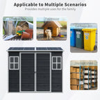 8x4 FT Resin Outdoor Storage Shed with Floor and 2 Windows, Outside Plastic Sheds Storage Clearance w/Lockable Door, Backyard Garden Tool House for Patio, Yard, Lawn, Bike, Black