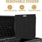 LANTRO JS 320 Gallon Deck Box Waterproof, Resin Outdoor Storage Box Extra Large Lockable with Divider and Lifter Prevent Water Seeping into from Floor for Patio Cushions