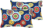 Magpie Fabrics Pack of 2 Outdoor Waterproof Lumbar Rectangular Throw Pillow with Insert 12x20 Inch, Home Decorative Toss Cushion for Patio Garden Car Office (Floral Navy)