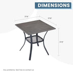 DIFY 27.6" Square Patio Dining Table, Grey Wood-Like Small Outdoor Bistro Table with Rust Resistant Metal Frame, Ideal for Lawn, Backyard and Deck