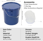 6 Gallon Commercial Fryer Oil Bucket with Lid, Fryer Grease Bucket, Coated Carbon Steel Fryer Oil Container with Rubber Seal, Rustproof, Leakproof, Filter Bag for Hot Cooking Oil Filteringm, Blue