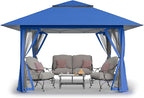 CROWN SHADES 13x13 Pop Up Gazebo, Canopy Tent, Gazebos on Clearance - Outdoor Gazebo for Backyard & Patio Furniture - Carpa Pop Up Tent with Wheeled STO-N-Go Cover Bag (Blue)