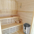 Square Outdoor Sauna, Canadian Spruce Sauna 6 Person, 220V 6KW ETL Toule Heater, Waterproof System, Large Glass Windows, Double Reinforcement, Milk White(0-195 °F)