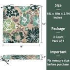 Magpie Fabrics Square Corner Seat Cushion, 18" x 18" x 2.5", 2 Pack, Indoor/Outdoor Waterproof Weather Resistant Universal Chair Pads for Patio Garden Dining - Green Floral