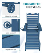 Outdoor Chaise Lounge Chair Set of 2, Patio Lounge Chairs for Outside, HDPE Lounge Chair with Wheels & Cup Holder, Poly Chair with 5 Position for Poolside, Deck, Navy Blue