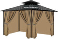 Gazebo Universal Replacement Privacy Curtain, 12'X14' Gazebo Curtains Outdoor Waterproof, 4-Panels Sidewall with Zipper for Patio, Garden and Backyard (Only Curtains, 12'X14', Beige)