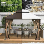 Domi 12'x14' Hardtop Gazebo Canopy Metal,Outdoor Metal Gazebo with Galvanized Steel Double Roof,Curtain and Netting,Permanent Gazebo Pavilion for Patio Deck,Backyard