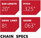 KAKEI Chainsaw Chain 20 Inch .325" Pitch .063" Gauge 81 Drive Links- 26RS 81 Fits Stihl (PRE 2023 .063" Gauge) MS291, MS271 Farm Boss, MS261-36390050081, V81 (3 Chains) - Full Chisel