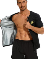 NINGMI Sauna Suit for Men Hot Sweat Suit Sauna Shirt Sweat Body Shaper Workout Neoprene Suit Zipper Short Sleeve