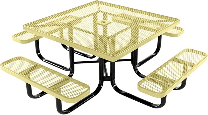 COATEDOUTDOORFURNITURE Heavy-Duty Portable Outdoor Kids Table with Umbrella Hole, Expanded Metal Kids Picnic Table, Commercial-Grade, Made in America (46 in, Square, Childrens, Textured Sandstone)