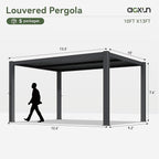 Aoxun Louvered Pergola 10' x 13' 96S Outdoor Metal Pergola with Adjustable Top for Decks, Gardens and Backyards, Easy Assembly via Structural Patent, Gray
