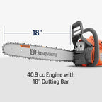 Husqvarna 440 Gas Chainsaw, 40-cc 2.4-HP, 2-Cycle X-Torq Engine, 18 Inch Chainsaw with Smart Start, For Wood Cutting and Tree Trimming, 970612318