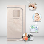 Smartmak Portable Home Steam Sauna, Full Size Personal Sauna Spa Box, Single Saunas Tent with Steamer, 4L 1500W Steam Generator 99 Min Timer, Remote Control, Upgraded Foldable Chair, Mat, Champagne