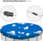 ECOOPTS 15 ft Waterproof Round Polyester Pool Cover for Above Ground Pools, Swimming Pool Cover Protector Winter Safety Cover (Blue Sky)