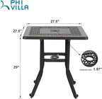 PHI VILLA Cast Aluminum Patio Bistro Dining Table Clearance with 1.97" Umbrella Hole, 27.5" Square Side Dining Table with Frosted Surface for Lawn Garden Yard