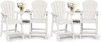 Ciokea Tall Adirondack Chairs Set of 4, HDPE Outdoor Adirondack Bar Stools with Double Connecting Tray, Weather Resistant High Back Adirondack Balcony Chairs for Deck, Lawn, Pool, Backyard, White