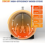 Outdoor Barrel Sauna with Porch, Wood Burning Stove Sauna 4 Person, Canadian Hemlock, Chimney Kit, Triple Waterproof System, Double Reinforcement(0-195℉)