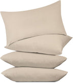 Covers & All Premium Square Throw Pillow Inserts with Covers Set of 4, 12 x 20 Inches Beige, Decorative Cushions for Couch Sofa Home Decor Office Travel UV Resistant Waterproof Soft Cushions Pillows