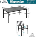 PHI VILLA 7 Piece Outdoor Dining Set for 6, 64" Metal Steel Dining Table with Umbrella Hole & Black Stacking Dining Chairs for Patio, Yard, Porch, Deck