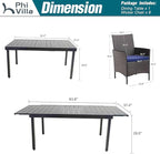 PHI VILLA 9 Piece Outdoor Dining Table Set for 8, Expandable Rectangular Metal Dining Table and Cushioned Rattan Chairs Furniture for Patio, Deck, Porch, Backyard