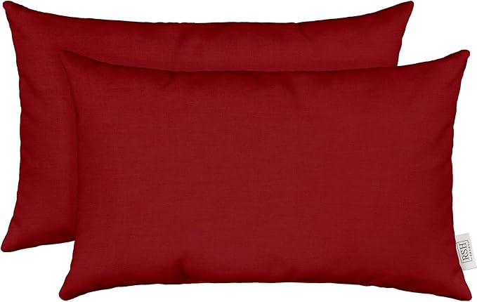 RSH Décor Sunbrella Jumbo Lumbar Pillow Covers – Set of 2 | 26" x 16" | Outdoor Use – Patio, Lounge, Adirondack, Deck | Water & Fade-Resistant | Play Scarlet | Includes Down-Alternative Inserts