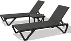 Domi Pool Lounge Chairs, Aluminum Patio Chaise Lounge with Side Table, 5 Position Adjustable Backrest and Wheels, All Weather Outdoor Lounge Chairs for Beach, Yard, Balcony, Poolside, Dark Grey