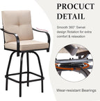 Patio Swivel Bar Stools, Outdoor High Back Swivel Bar Chair Set of 4 with Cushion & All Weather Steel Frame for Backyard, Lawn, Poolside and Balcony, Beige