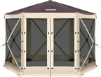 Tecoom 6-Sided Pop Up Gazebo Tent, Screen House with Mosquito Netting Canopy for Camping, 10x10ft Portable Sun Shelter Removable Siedwalls for Outdoor, Garden, Activities, Khaki