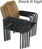 Stackable Rattan Patio Chairs and and Rectangle Dinig Table Set of 6 with 63"x38" Table All-Weather