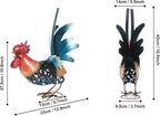 16.5" Metal Rooster Garden Statue, Handmade Morning Crowing Rooster Sculpture with Green Tail Feathers, Rust-Resistant Iron Art for Yard, Farmhouse, Kitchen & Outdoor Decor