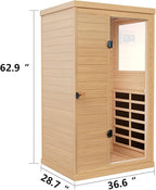 Infrared Sauna 1 Person, Far Infrared Saunas for Home, Low EMF Indoor Sauna, Home Sauna, 1050W, Canadian Hemlock, Smart Display, Bluetooth, Reading Lamp