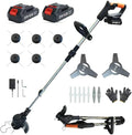 Cordless String Trimmer, Weed Wacker, Nylon Trimmer Head as Its Core Cutting Accessory, Telescopic Shaft and Foldable, 2 x Batteries, String Trimmer Cordless for Lawn, Garden and Yard, Black