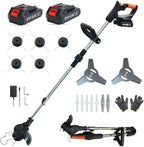 Cordless String Trimmer, Weed Wacker, Nylon Trimmer Head as Its Core Cutting Accessory, Telescopic Shaft and Foldable, 2 x Batteries, String Trimmer Cordless for Lawn, Garden and Yard, Black