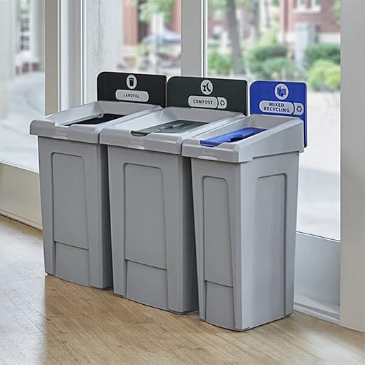 Stager Direct, 33 Gallon Compost Recycling Station with Lid, Recycle Bin, Exterior Trash Can, Recycling Station Kit, Heavy Duty Premium Plastic, Perfect for Kitchen, Office, Garden, Garage, (N.4)