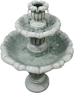 39.3” H Outdoor Floor Water Fountain, 3-Tiers Concrete Water Fountain with Submersible Electric Pump - Garden Cascading Waterfall for Yard Patio Lawn Home Decor