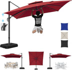 Hotime 10ft Cantilever Umbrella Outdoor Patio Umbrella Windproof Heavy Duty Double Top Offset Patio Umbrella Cantilever Pool Umbrella with 360°Rotation for Garden Deck Pool, Wine Red