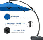7 Piece Patio Dining Set with 11ft Patio Umbrella (Royal Blue), 7 Black Outdoor HDPE Dining Set with 6 Chairs + 1 Large Table, for Market, Pool, Garden, Backyard, Deck