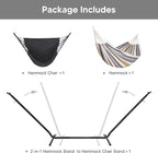 SUNCREAT 2-in-1 Convertible Double Hammocks 2 Person Heavy Duty, Large Patio Hammock with Space Saving Stand, Patent Pending, Coffee Stripe