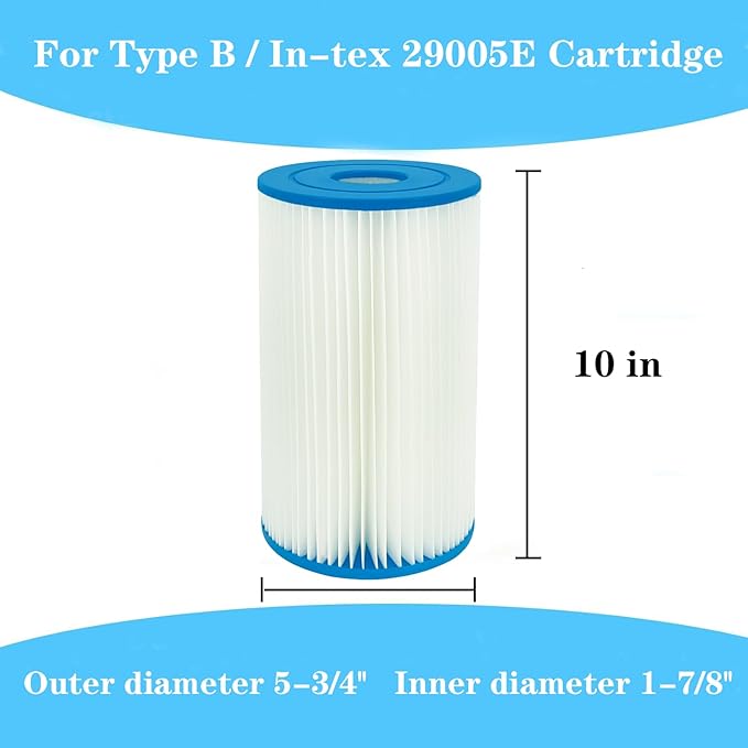 Type B Replacement Pool Filter Cartridge for in-tex 29005E Swimming Pool Filter 2500 GPH Filter Pumps Above Ground Pools (2 Pack)