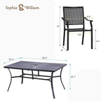 Sophia & William Patio Table and Chairs Set, Outdoor Dining Set for 6, 7 Piece Metal Patio Furniture, 60" Black Rectangular Table(Beehive)