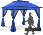 11x11 Outdoor Pop up Gazebo Tent with Mesh Walls for Patio, Lawn, Backyard and Deck, Blue