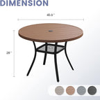 VICLLAX Outdoor Patio Round Dining Table, 41"x 41" Metal Slatted Round Tabletop with Adjustable Umbrella Hole for Deck Lawn Garden Backyard, Walnut