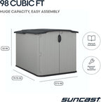Suncast 138 Cu Ft Horizontal Outdoor Storage Shed, 57.5"x79.75"x52" Glidetop Outdoor Shed with Sliding Lid, Plastic Resin Storage Sheds with Floor for Bikes, Motorcycles, & Lawn Mower, Made in the USA