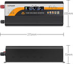 1000W Pure Sine Wave Inverter (2000W Peak), 12V/24V Auto-Detect, 50Hz/60Hz Switchable, LCD Display, Type-C Fast Charging, Silent Design, Overload & Overheat Protection for RV, Home (Black-1000W)