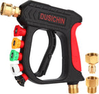DUSICHIN Pressure Washer Short Wand High Power Spray Gun 5 Nozzle Tips Car Wash Foam Gun Foam Cannon Attachment 1/4" Quick Connector Outlet,3/8'' M22-14mm M22-15mm Fitting,Not Use with Garden Hose