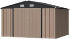 Furniwell 10x10 FT Outdoor Storage Shed, Metal Garden Sheds Outdoor Storage House with Single Lockable Door for Backyard Patio Lawn, Brown