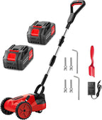 9 Inch Electric Lawn Mower, 6000RPM Weed Wacker with 2x4.0mAH Batteries, Brushless Cordless Lawn Mower with 3 Cutting Heights, Lightweight Electric Grass Trimmer with Safe Tilt 20°-70°for Yard Care