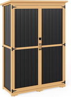 Outdoor Storage Shed with Adjustable Shelf, Wood & Metal Storage Cabinet Waterproof with Lockable Doors & Sloping Roof,Vertical Garden Shed for Patio Backyard, Tool Shed and Accessories, Brown