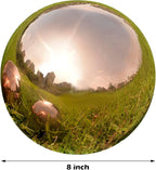 Nerien 8 Inch Gazing Ball, Stainless Steel Garden Mirror Globe, Polished Ornament Sphere, Hollow Floating Reflective Hemisphere, Home Outdoor Pond Housewarming Swimming Pool Decoration Gift, Rose Gold